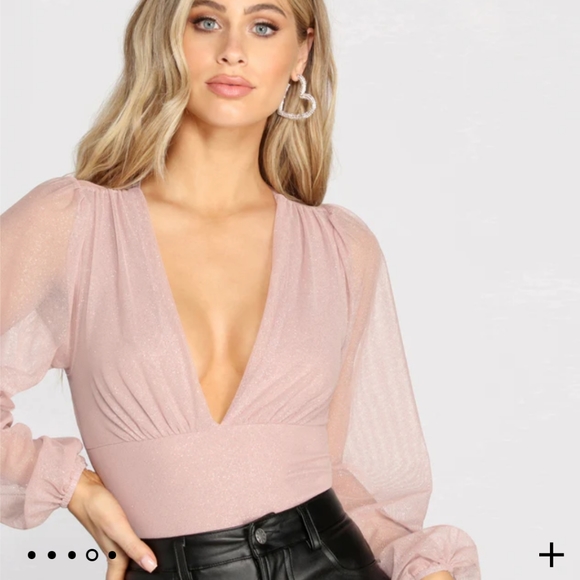 WINDSOR Shimmer Babe Bubble Sleeve Bodysuit, Tan (looks more Blush pink) L - Picture 3 of 12